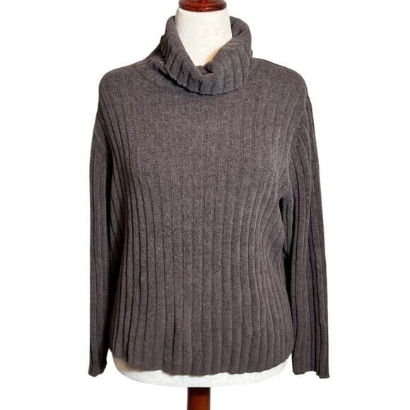 J. Jill cowl neck sweater brown chenille ribbed turtleneck long sleeve  Sz L - Picture 1 of 6